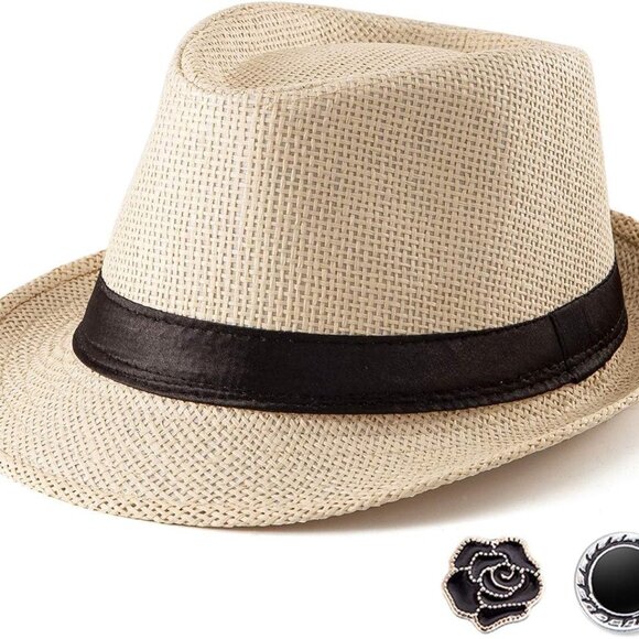 Straw Trilby Fedora Hat for Men 1920s Short Brim Wool Felt Panama Cap 7 1/4
